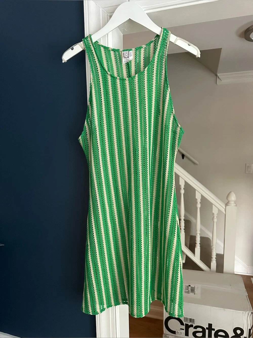 BECCA Cabo Stripe Sheer Crochet Cover-Up Mini Dress